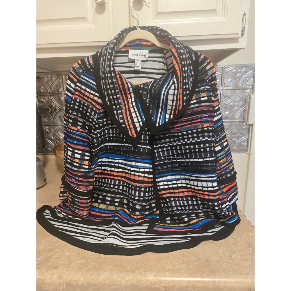 Joseph Ribkoff Open Front Shawl Collar Jacket Art-To-Wear  Multicolored Sz 8